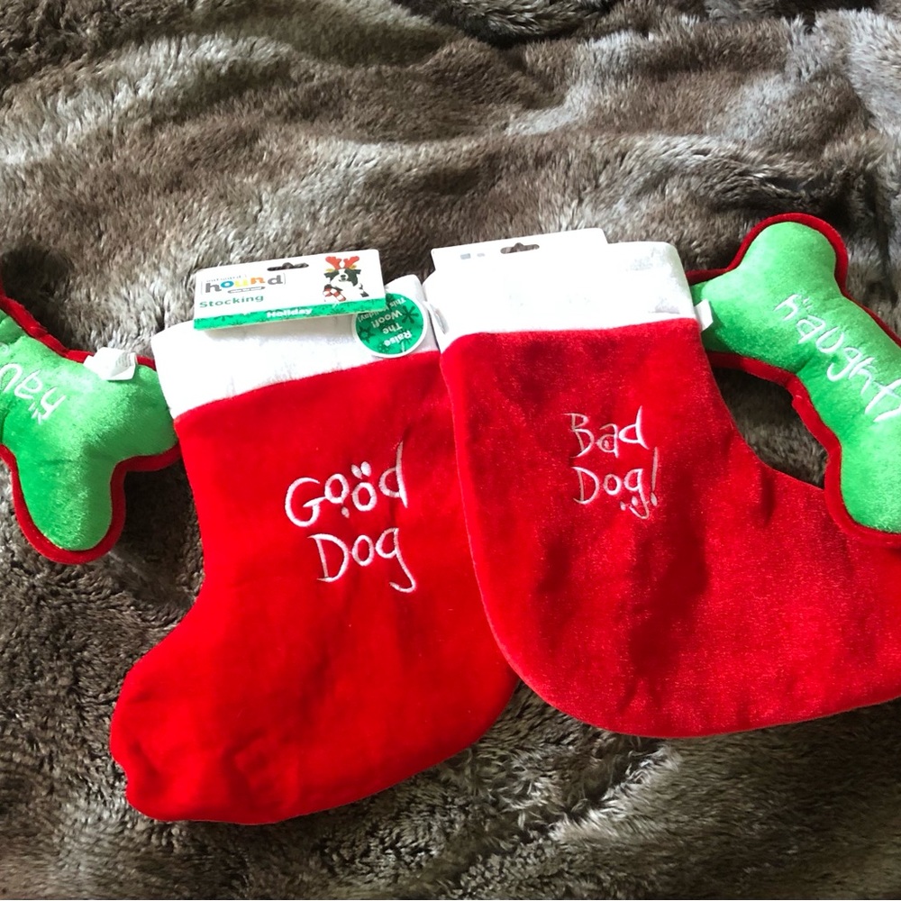 Good Dog & Naughty Dog Christmas Stockings - NWT bundle of 2 qty